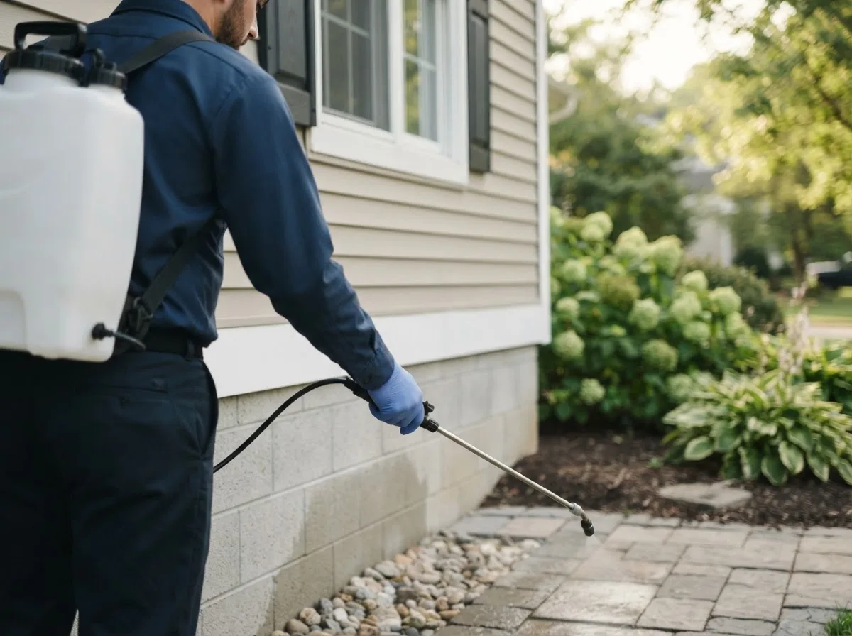 Pest control technician inspecting a home in Lebanon, OH